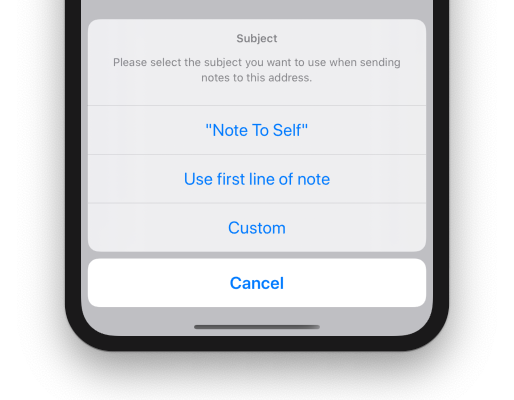 Note to Self Mail subject settings